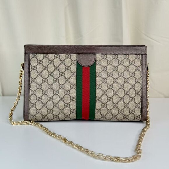 Gucci GG Logo Supreme Large Ophidia Shoulder Bag with Red & Green Stripes - Picture 2 of 9